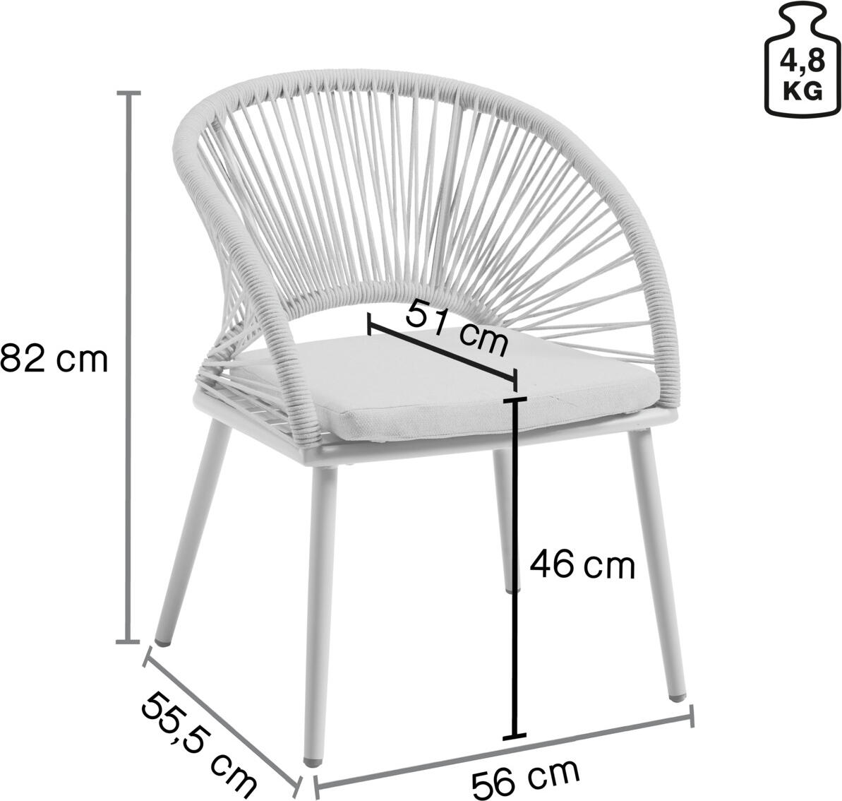 VEGA LUSINI Alcamo Outdoor Chair, Beige, Powder-Coated Aluminum Frame, Fan-Shaped Rope Wicker, Removable Olefin Fabric Cushion, 58x64x82 cm