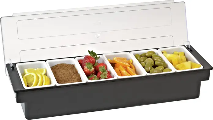 Pulsiva Ingredient Container Set of 6 Removable 450ml Bins, 2.7L Total Capacity, Plastic Food-Safe with Clear Hinged Lid, 50x16x9 cm, Dishwasher Safe