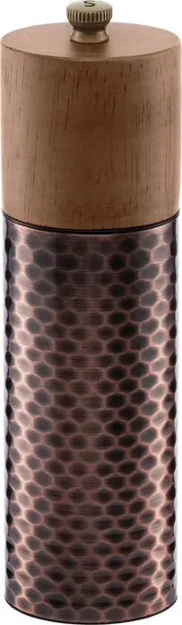 VEGA Koba Salt Mill, Hammered Copper Body, Real Wood Rotating Element, Ceramic Grinding Mechanism, 5.5 x 19.4 cm