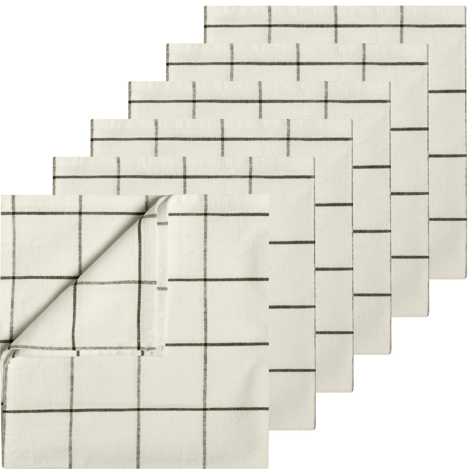 ERWIN M. LUSINI Solutions GmbH Napkin Skan large check Serviette Skan groß kariert Napkin Skan large check; 50x50 cm (WxL); cream white/anthracite; 6 piece / pack Serviette Skan groß kariert; 50x50 cm (BxL); cremeweiß/anthrazit; 6 Stück / Pack ##Cotton napkins Skan large chequered - Natural, light look The Skan napkins in a large checked design made of 100% cotton are characterised by their high-quality workmanship and natural look. The check pattern in a linen look adds an elegant, uncomplicated touch to any table. The textured fabric with an over-check creates an airy, light impression - a stylish addition for festive occasions or everyday use. Thanks to yarn dyeing, the large check pattern retains its colour and shape even after several washes. These durable, easy-care napkins create natural accents that can be interpreted in both modern and traditional styles. * 100 % cotton * Weight approx. 200 g/m² * Large chequered pattern for an elegant look * Natural, lightweight look thanks to the textured fabric * Finished with a 1 cm standard hem * Easy-care and hard-wearing ##Baumwoll-Servietten Skan groß-kariert – Natürlicher, leichter Look Die Servietten Skan im großen Karo-Design aus 100 % Baumwolle zeichnen sich durch hochwertige Verarbeitung und eine natürliche Optik aus. Das Karo-Muster in Leinenoptik verleiht jedem Tisch eine elegante, unkomplizierte Note. Das strukturierte Gewebe mit Über-Karo sorgt für einen luftigen, leichten Eindruck – eine stilvolle Ergänzung für festliche Anlässe oder den täglichen Gebrauch. Dank Garnfärbung bleibt das große Karo-Muster auch nach mehreren Waschgängen farbintensiv und formstabil. Diese langlebigen, pflegeleichten Servietten setzen natürliche Akzente, die sowohl modern als auch traditionell interpretiert werden können. * 100 % Baumwolle * Gewicht ca. 200 g/m² * Großes Karo-Muster für einen eleganten Look * Natürlicher, leichter Look durch das strukturierte Gewebe * Verarbeitung mit 1cm Normalsaum * Pflegeleicht und strapazierfähig