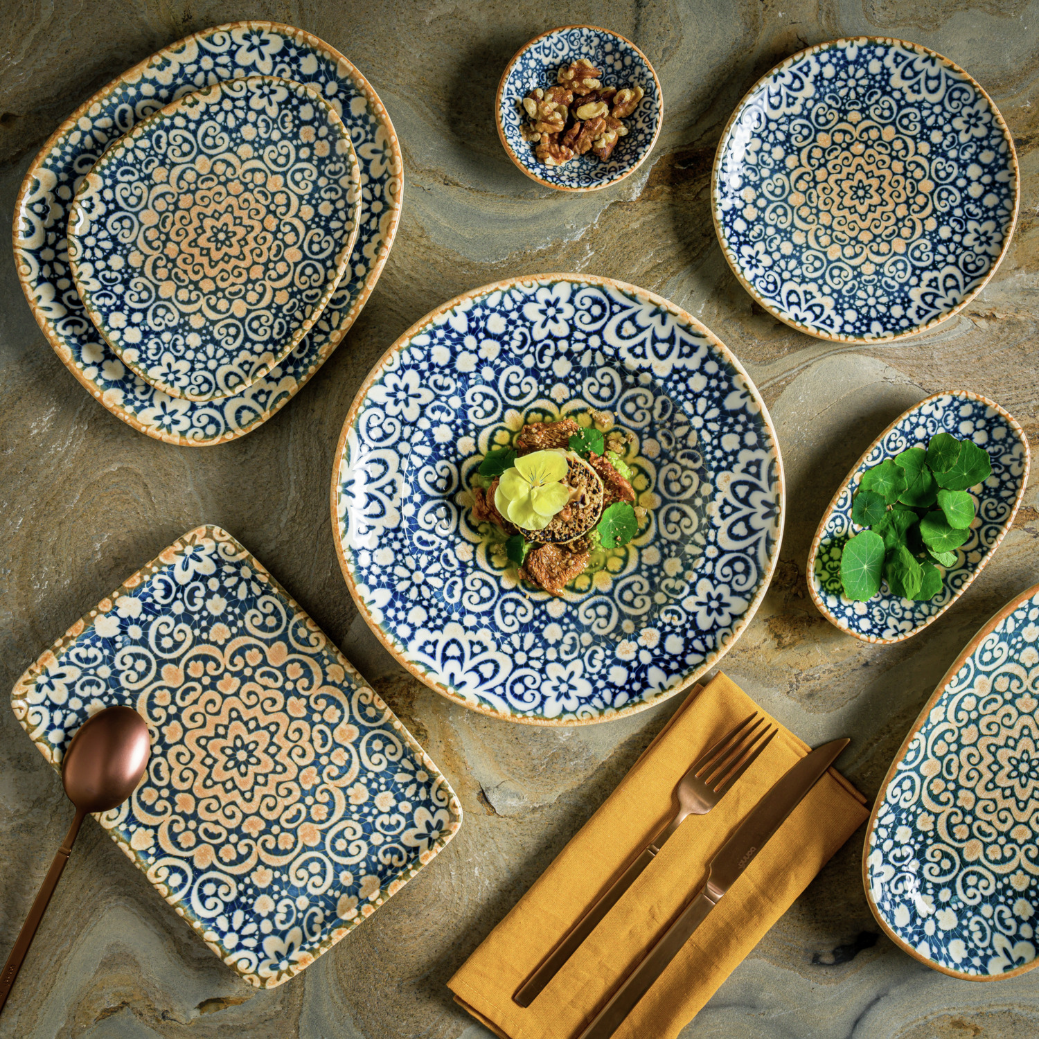 Set de 6 farfurii plate Bonna Alhambra din porțelan premium, 30 cm, design oriental, rezistente la dishwasher și cuptor