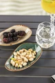 Set Platouri din Porțelan VEGA Nebro Organic, 6 piese, Albastru, Design Rustic cu Pete și Margine Maro, 17 x 10 cm, Compatibil cu Mașina de Spălat Vase și Cuptorul cu Microunde