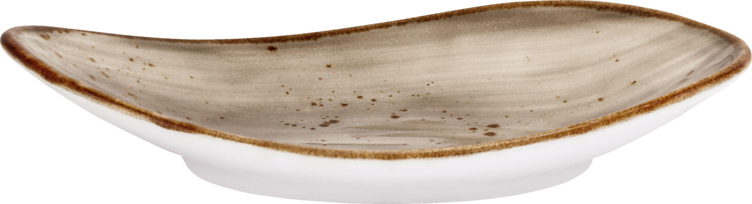 VEGA Nebro Organic Porcelain Platter Set, 3 pieces, 33 x 19 cm, Rustic Speckled Design with Brown Rim, Dishwasher and Microwave Safe