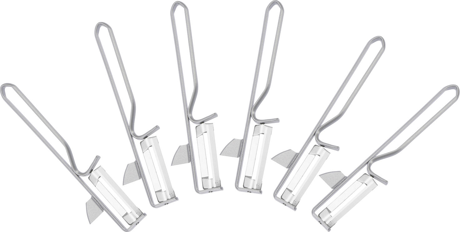 Westmark Swivel Peeler Steel Set of 6, Stainless Steel Oscillating Blade with Potato Eye Remover, 16 x 4 cm, Silver
