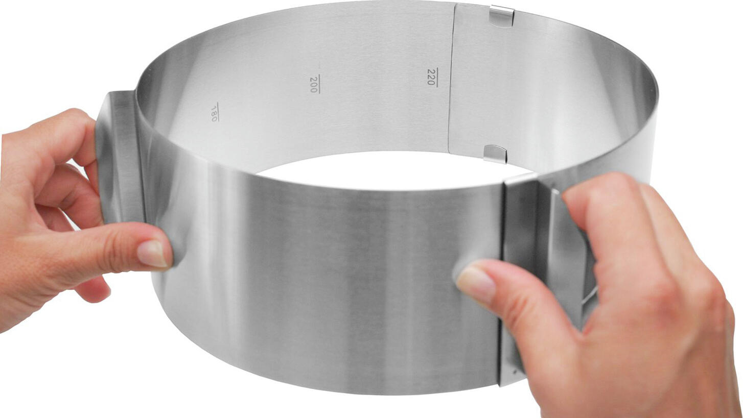Westmark Cake Ring Classic Adjustable, Stainless Steel, 16-30 cm Diameter, 8.5 cm Height, with Integrated Scale and Handles, Silver