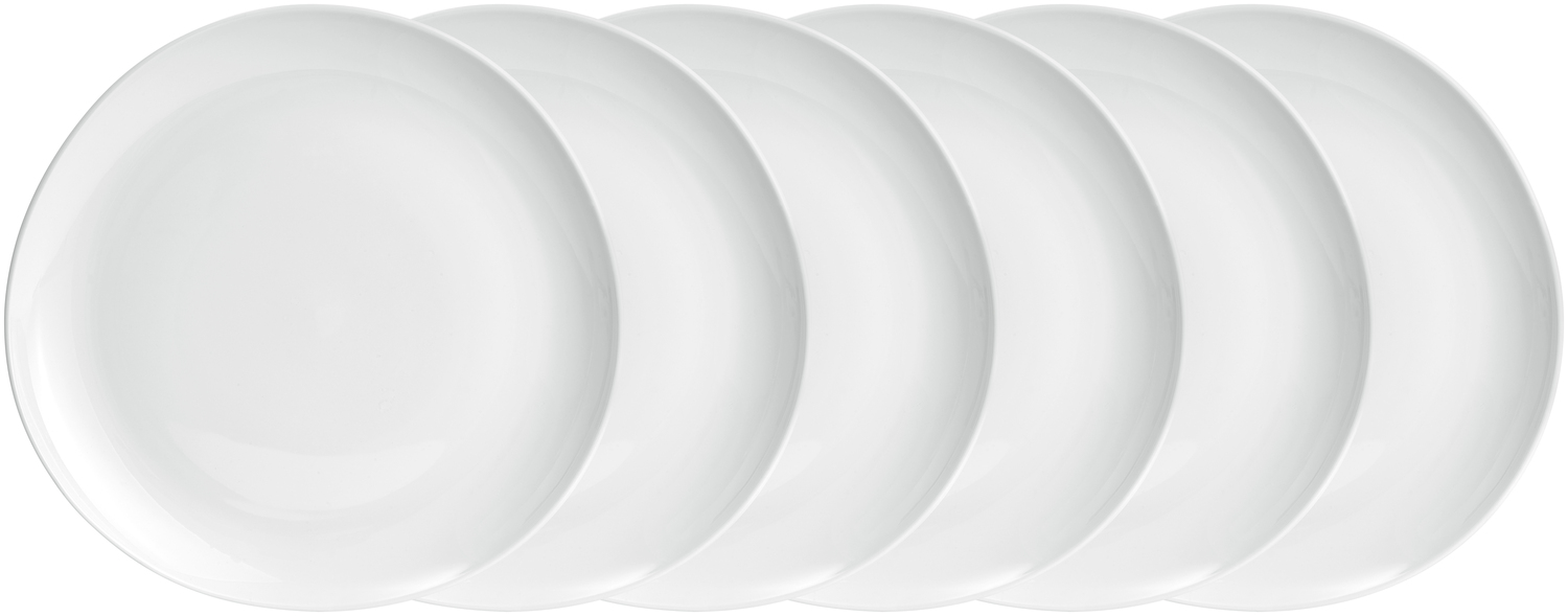 VEGA Ovalize Flat Porcelain Plates, White, Organic Round Shape, 27 cm Diameter, Dishwasher and Microwave Safe, Set of 6