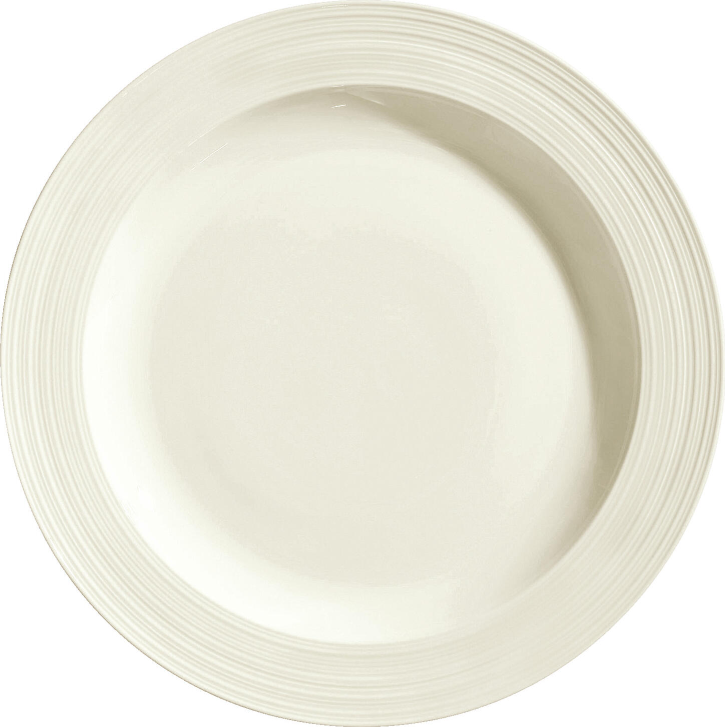 VEGA LUSINI Solutions GmbH Plate Skyline flat, with rim Teller Skyline flach, mit Fahne Plate Skyline flat, with rim; 28 cm (Ø); cream white; round; 6 piece / pack Teller Skyline flach, mit Fahne; 28 cm (Ø); cremeweiß; rund; 6 Stück / Pack Cream colored bone china plate with relief. Modern design. High resistance. Brilliant glaze. Dishwasher safe and microwaveable. Cremefarbener Teller aus Bone-China mit Relief. Modernes Design. Hohe Widerstandsfähigkeit. Brillante Glasur. Spülmaschinenfest und mikrowellengeeignet.