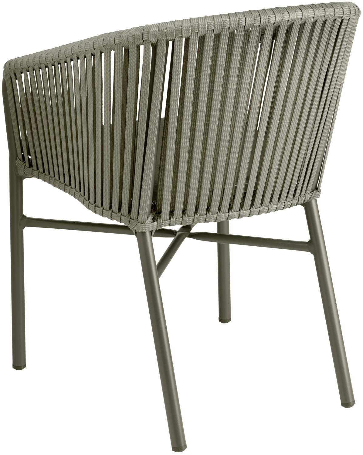 Set de 2 scaune de exterior VEGA LUSINI Esperia, culoare măslinie, cadru din aluminiu vopsit electrostatic, ratan din sfoara de 15mm, stivuibile, cu perna din material Olefin