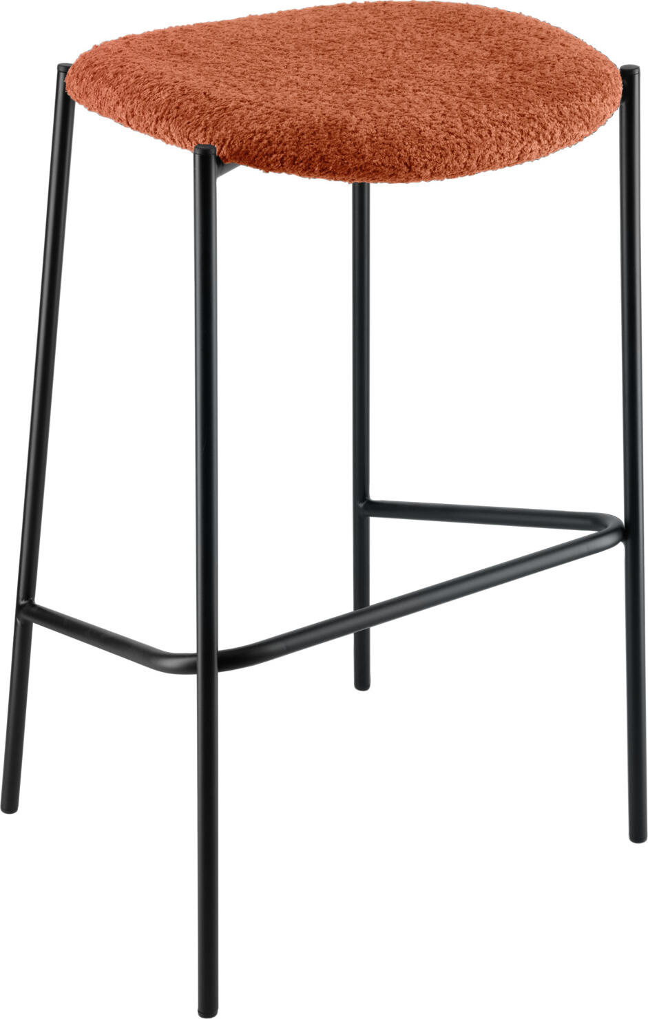 VEGA LUSINI Solutions GmbH Bar stool Lindo Bouclé Barhocker Lindo Bouclé Bar stool Lindo Bouclé; 53x43.5x81 cm (WxDxH); seat terracotta, base black Barhocker Lindo Bouclé; 53x43.5x81 cm (BxTxH); Sitz terrakotta, Gestell schwarz Bar stool with trendy bouclé fabric cover (100% polyester) and powder-coated steel frame. Suitable for indoor use only. Delivered assembled. Barhocker im trendigem Bouclé-Stoffbezug (100 % Polyester) und pulverbeschichtetem Stahlgestell. Nur für den Innenbereich geeignet. Lieferung erfolgt montiert.