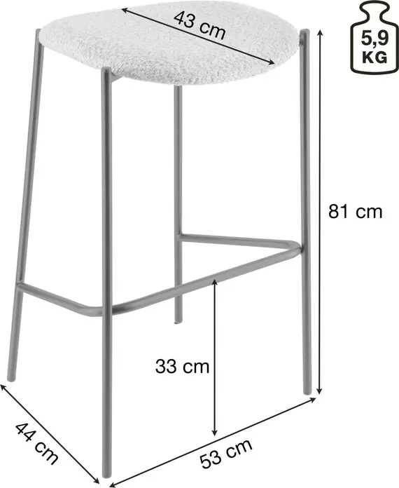 Scaun de bar VEGA Lindo Bouclé, Inimbedare din material Bouclé Terracotta, Cadru din otel vopsit electrostatic Negru, 53x43.5x81 cm, Utilizare interior