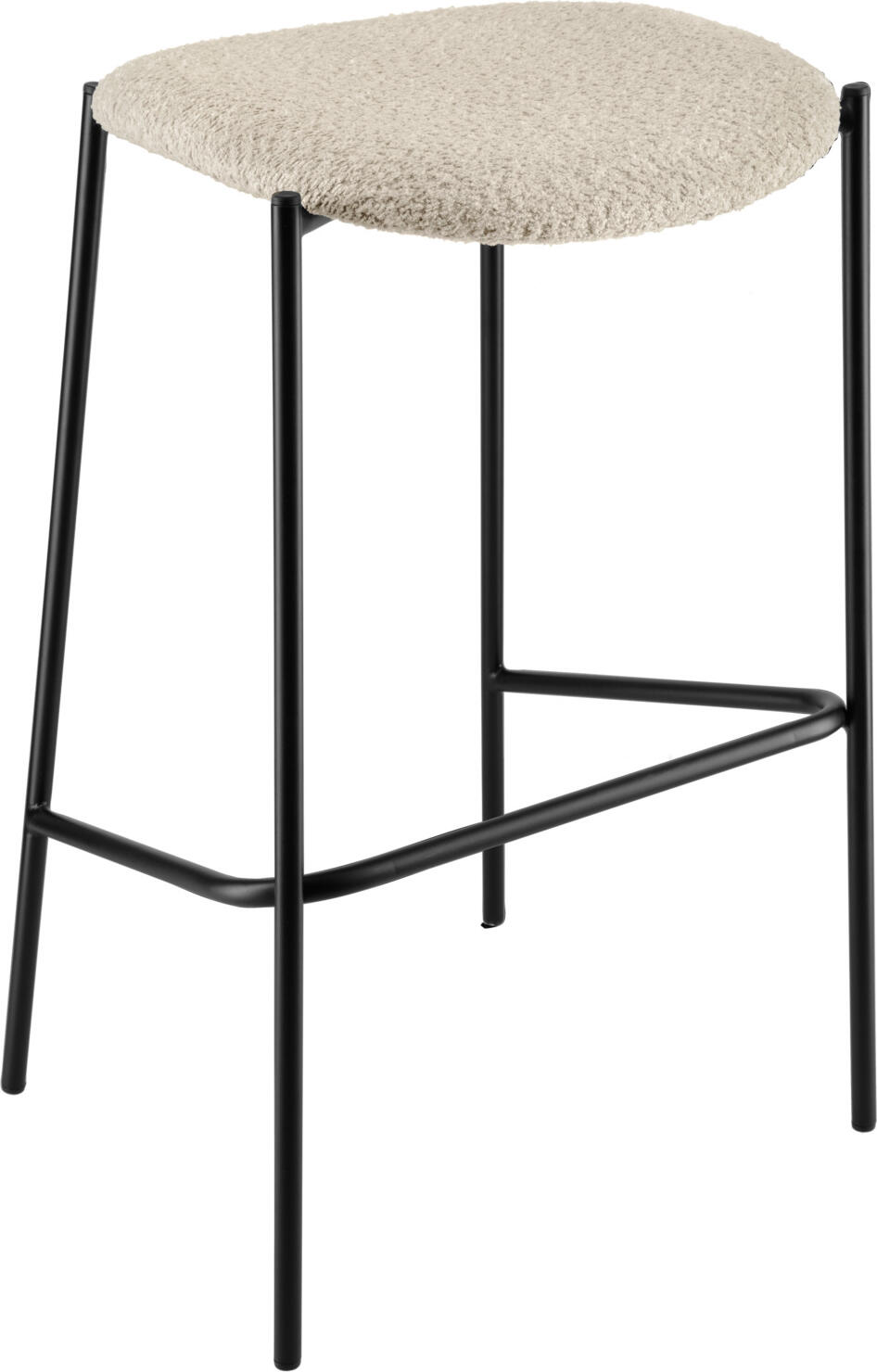 VEGA LUSINI Solutions GmbH Bar stool Lindo Bouclé Barhocker Lindo Bouclé Bar stool Lindo Bouclé; 53x43.5x81 cm (WxDxH); seat beige, base black Barhocker Lindo Bouclé; 53x43.5x81 cm (BxTxH); Sitz beige, Gestell schwarz Bar stool with trendy bouclé fabric cover (100% polyester) and powder-coated steel frame. Suitable for indoor use only. Delivered assembled. Barhocker im trendigem Bouclé-Stoffbezug (100 % Polyester) und pulverbeschichtetem Stahlgestell. Nur für den Innenbereich geeignet. Lieferung erfolgt montiert.