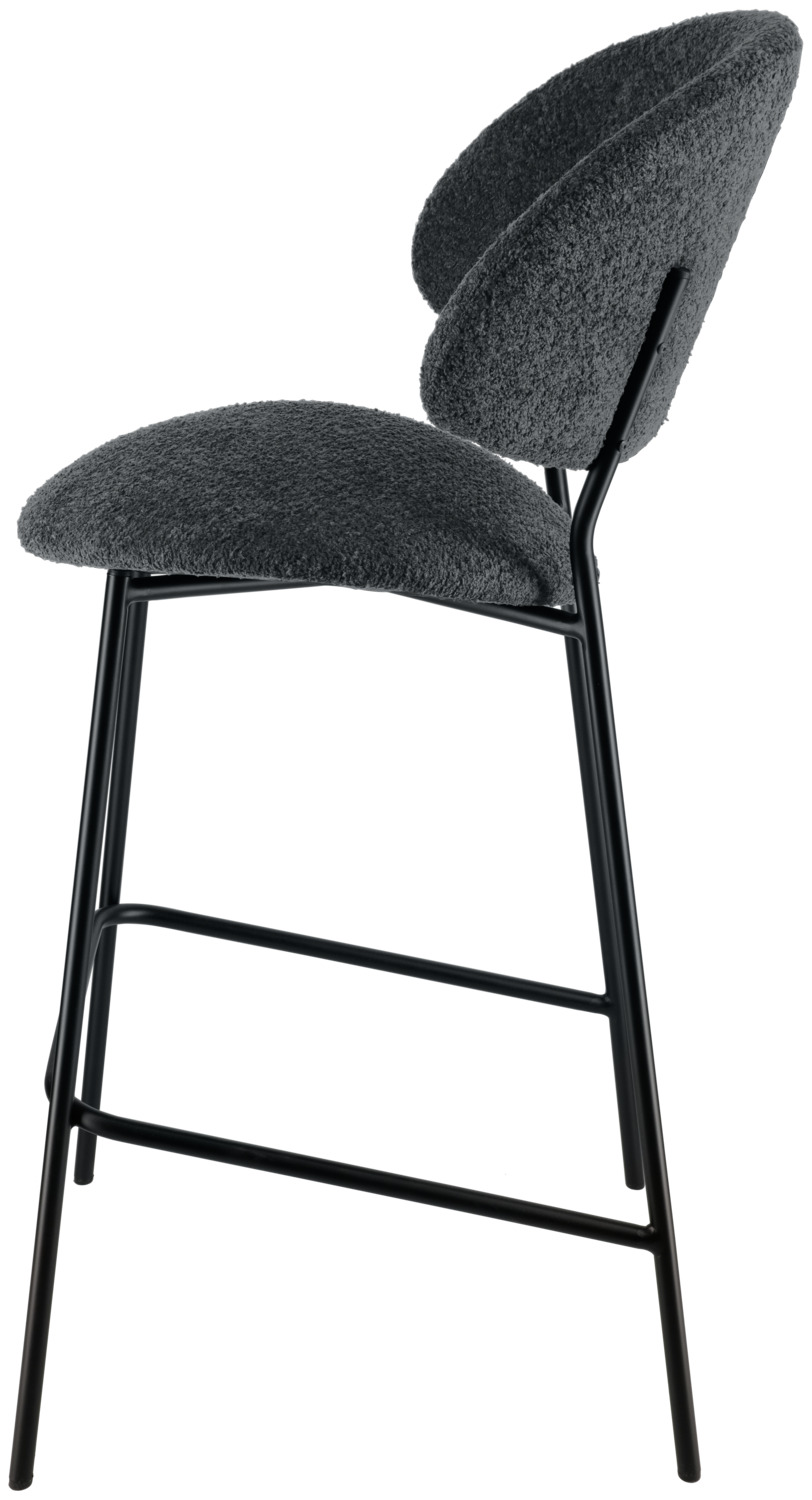 Scaun de bar VEGA Lindo Bouclé, material bouclé negru si placa de otel vopsit in praf, 50.5x54.5x110 cm, inaltime scaun 77 cm