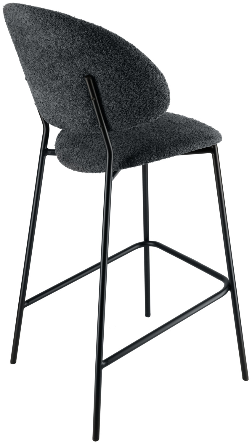Scaun de bar VEGA Lindo Bouclé, material bouclé negru si placa de otel vopsit in praf, 50.5x54.5x110 cm, inaltime scaun 77 cm