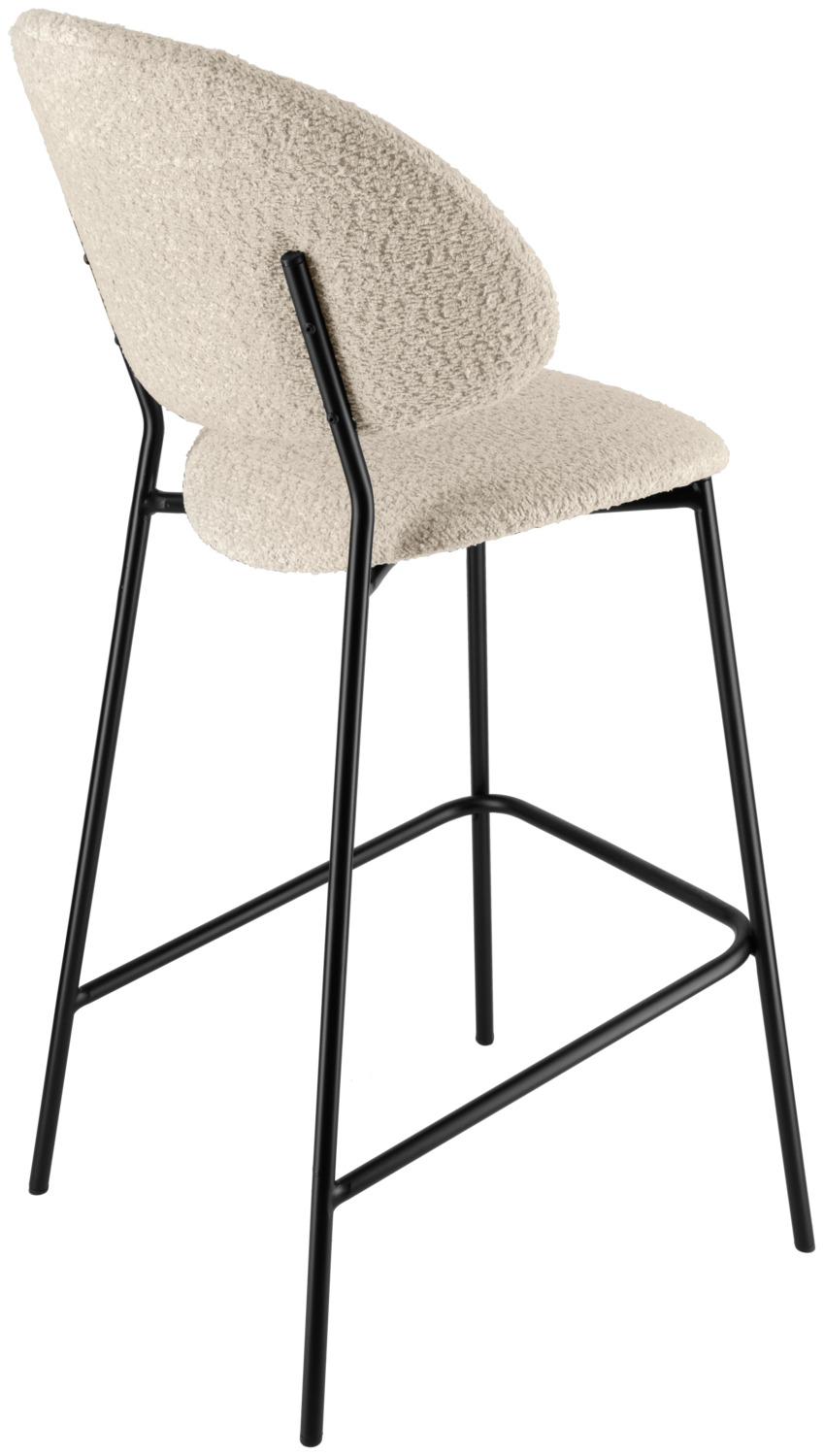 Scaun Bar VEGA Lindo Bouclé, Scaun cu Material Bouclé Bej, Cadru din Otel Vopsit Electrostatic Negru, Înălțime 110 cm, Înălțime Șezut 77 cm