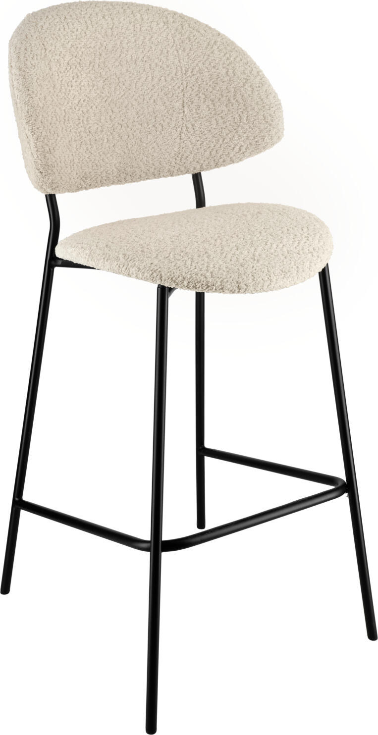 VEGA LUSINI Solutions GmbH Bar chair Lindo Bouclé Barstuhl Lindo Bouclé Bar chair Lindo Bouclé; 50.5x54.5x110 cm (WxDxH); seat beige, base black Barstuhl Lindo Bouclé; 50.5x54.5x110 cm (BxTxH); Sitz beige, Gestell schwarz Bar chair with trendy bouclé fabric cover (100% polyester) and powder-coated steel frame. Suitable for indoor use only. Delivered assembled. Barstuhl im trendigem Bouclé-Stoffbezug (100 % Polyester) und pulverbeschichtetem Stahlgestell. Nur für den Innenbereich geeignet. Lieferung erfolgt montiert.