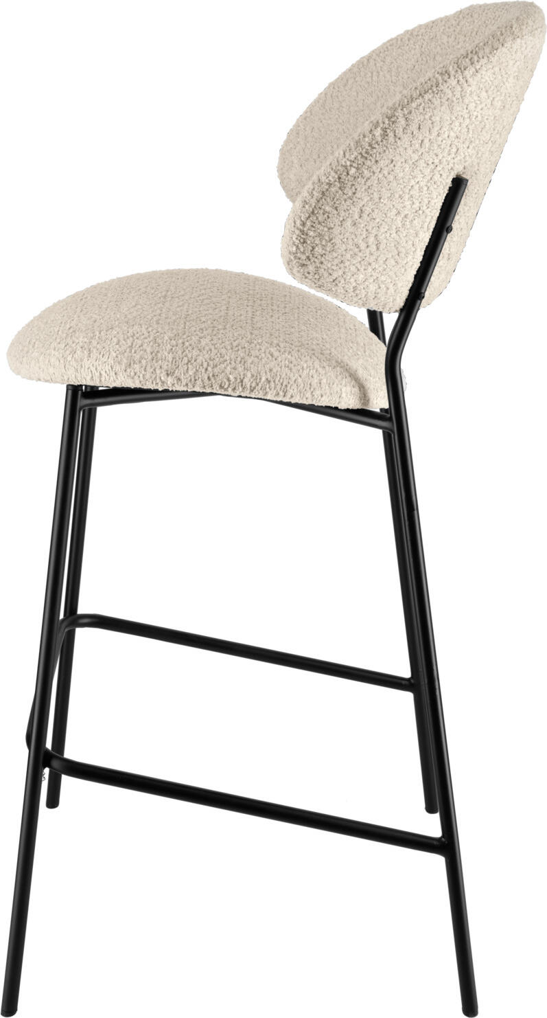 Scaun Bar VEGA Lindo Bouclé, Scaun cu Material Bouclé Bej, Cadru din Otel Vopsit Electrostatic Negru, Înălțime 110 cm, Înălțime Șezut 77 cm