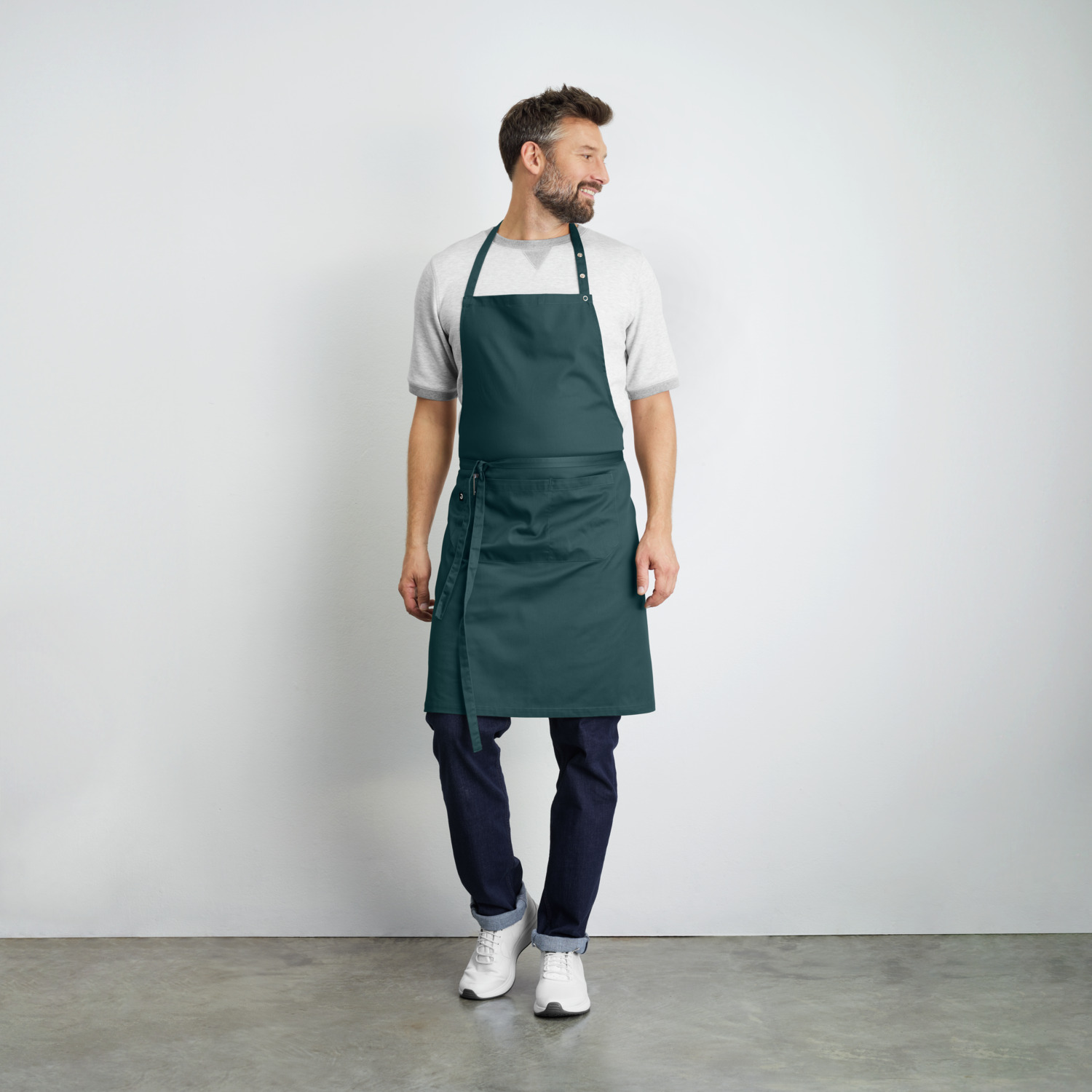 Jobeline Nando Bib Apron, 88x100 cm, Polyester-Cotton Blend, Petrol Green, with Front Pockets and Adjustable Neckband, OEKO-TEX Standard 100