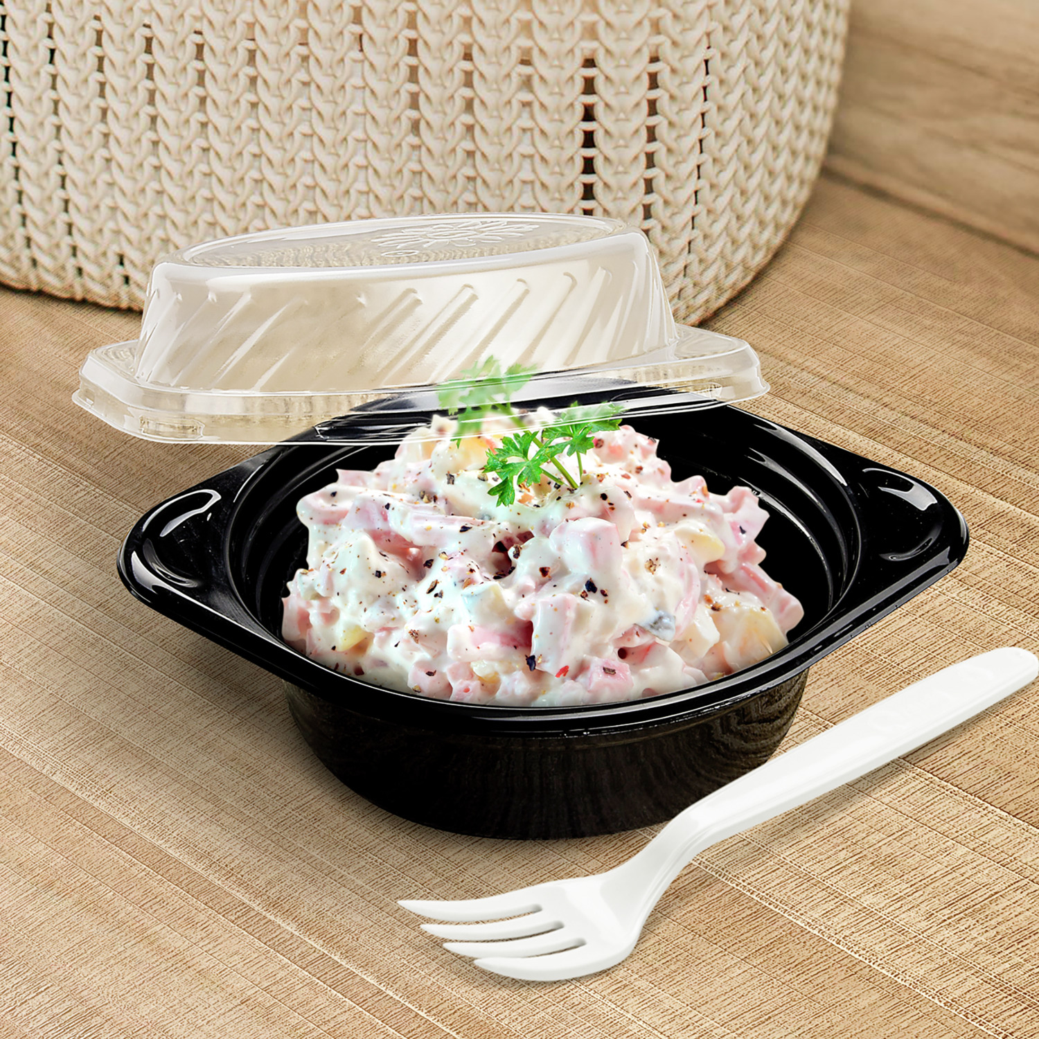 Capace WIMEX Reware Brunch, Set de 12 piese, Capacete Rotunde Transparente din Polipropilenă pentru Boluri Reutilizabile, Diametru 16.2 cm, Microwave Safe