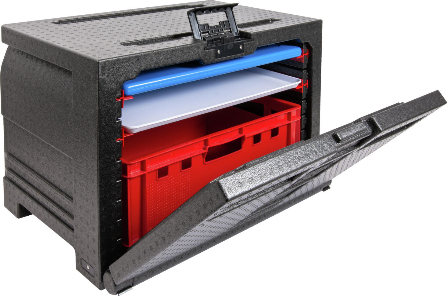 Thermo Future Box Side-Loader 60x40 Thermal Transport Box, EPP Material, 61L Capacity, Side-Loading Door, Set of 6 Support Rails, Black