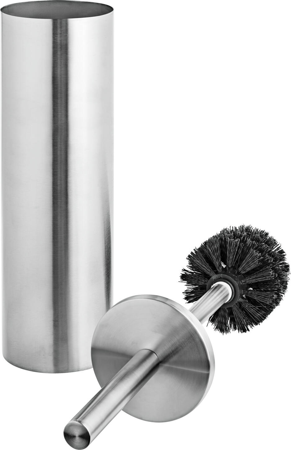 PULSIVA LUSINI Solutions GmbH Toilet set Brooklyn WC-Garnitur Brooklyn Toilet set Brooklyn; 9x40 cm (ØxH); black/silver WC-Garnitur Brooklyn; 9x40 cm (ØxH); schwarz/silber High-quality toilet set Brooklyn for your hotel and restaurant toilets. The toilet brush with brush container is made of brushed chrome-nickel stainless steel in stainless 18/8 quality. The plastic brush is unscrewable and can be replaced in no time. The removable brush container and plastic drip tray are easy to clean. Edle WC-Garnitur aus gebürstetem Chrom-Nickel-Edelstahl in rostfreier 18/8-Qualität. Die Kunststoffbürste ist abschraubbar und kann ausgewechselt werden. Der herausnehmbare Bürstenbehälter und die Abtropfschale aus Kunststoff sind einfach zu reinigen.