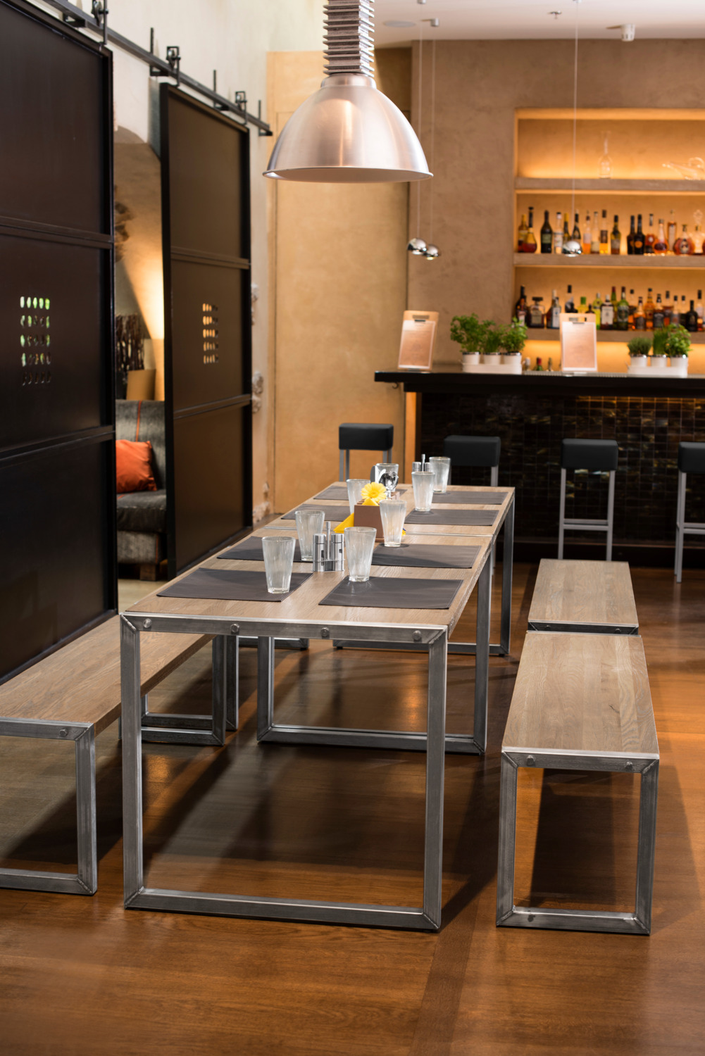 VEGA Torres Rectangular Dining Table, FSC Certified Solid Oak Wood Top, Industrial Grey Painted Steel Frame, 160x80x75 cm