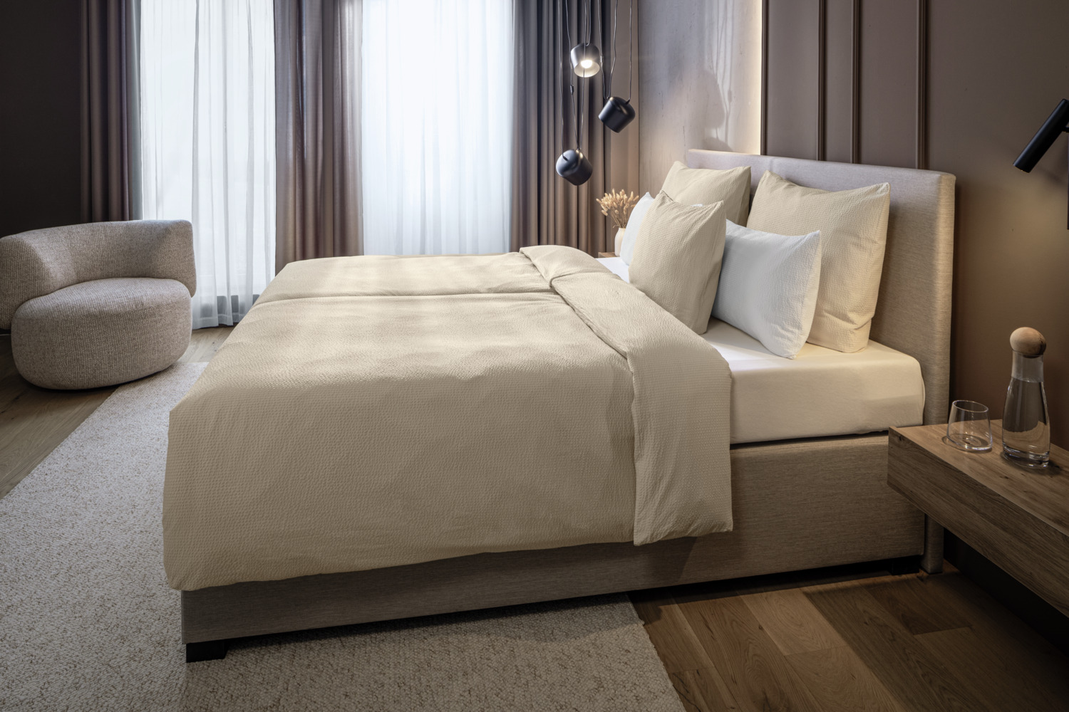 ERWIN M. LUSINI Solutions GmbH Avellino Pillow Cover, 100% Cotton Woven Seersucker, 80 x 80 cm, Beige, Non-Iron, Breathable, OEKO-TEX Standard 100