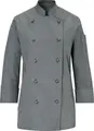 Jacketă Bucatar PULSIVA Milan pentru femei, mâneci lungi, gri, 65% poliester 35% bumbac, guler cauzat, nasturi tip bilă, OEKO-TEX Standard 100