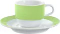 Set de 6 cești de cafea PULSIVA din porțelan alb cu bordură verde, stivuibile și robuste, sigure pentru cuptorul cu microunde și mașina de spălat vase, 160 ml