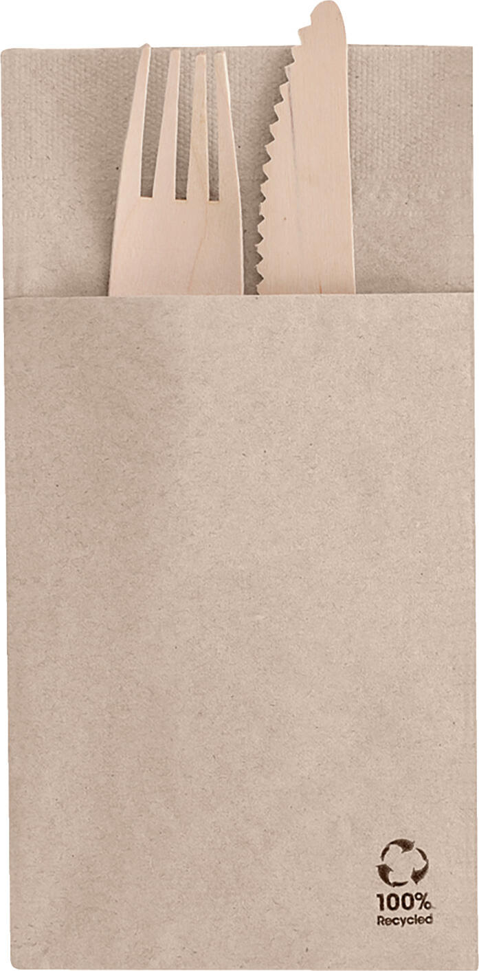 Garcia De Pou Ecolabel Cutlery Bag, 10 x 20 cm, Natural, 100% Recycled Paper, Two-ply, Biodegradable, Compostable, FSC Certified, Pack of 50
