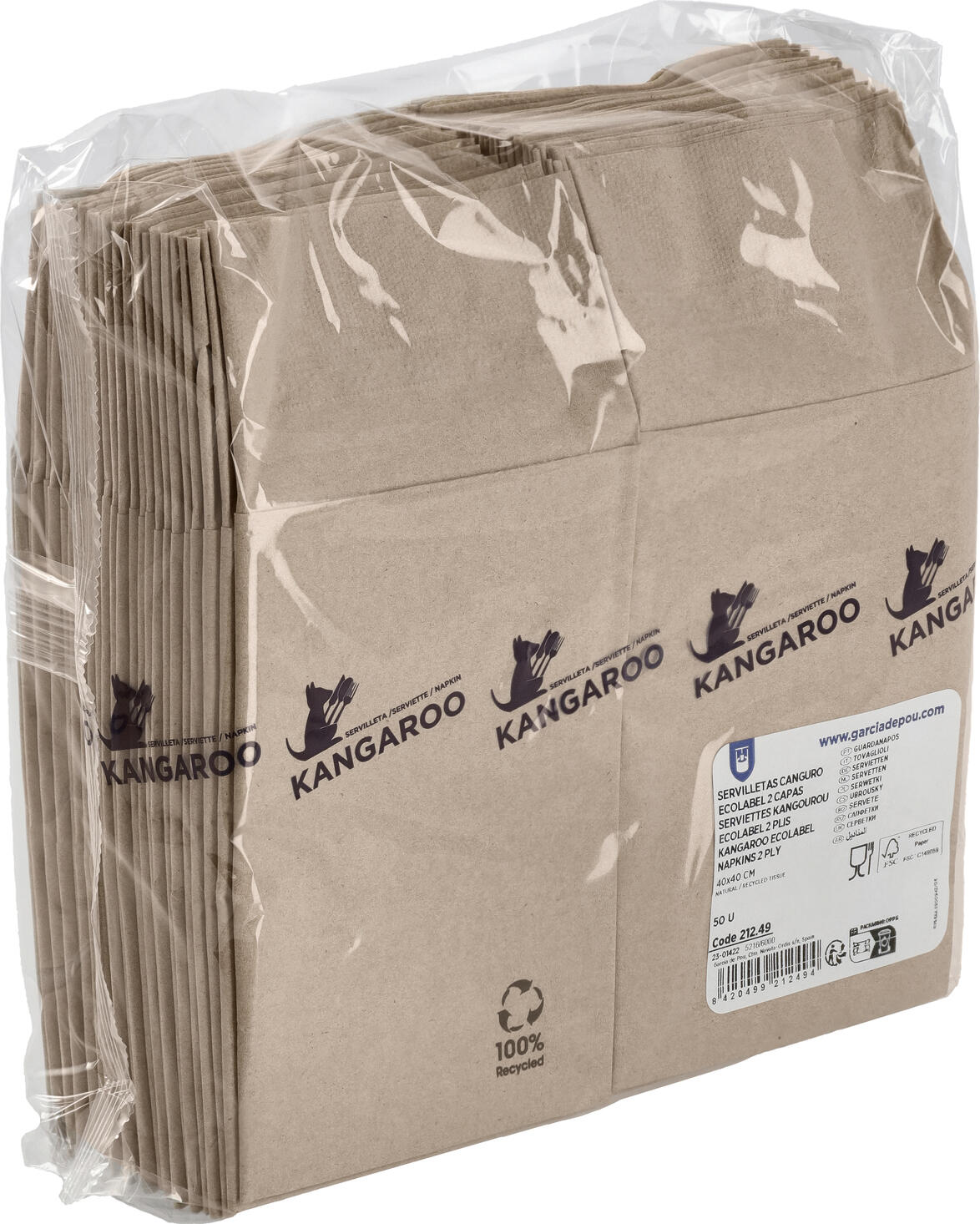 Garcia De Pou Ecolabel Cutlery Bag, 10 x 20 cm, Natural, 100% Recycled Paper, Two-ply, Biodegradable, Compostable, FSC Certified, Pack of 50