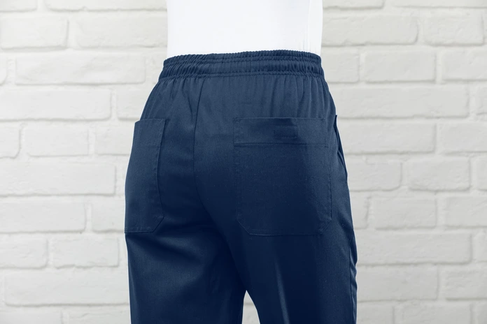 PULSIVA LUSINI Solutions GmbH Women's chef trousers Liam Damen Kochhose Liam Women's chef trousers Liam; Size 34; navy Damen Kochhose Liam; Kleidergröße 34; navy 65 % polyester, 35 % cotton. 200 g/m². 60 °C wash. Solid, practical women's chef trousers made of easy-care, smooth fabric. Back with two patch pockets, two side pockets, flexible elastic waistband with internal cord for optimal width adjustment. Comfortable, straight cut with comfortable fit. Inside leg length: 78 cm for size 36. 65 % Polyester, 35 % Baumwolle. 200 g/m². 60°-Wäsche. Solide, praktische Damenkochhose aus pflegeleichtem, glattem Gewebe. Rückenteil mit zwei aufgesetzten Taschen, zwei seitliche Eingriffstaschen, flexibler Gummibund mit innenliegender Kordel zur optimalen Weitenregulierung. Komfortabler, gerader Schnitt mit bequemer Passform. Innenbeinlänge: 78 cm in Gr 36