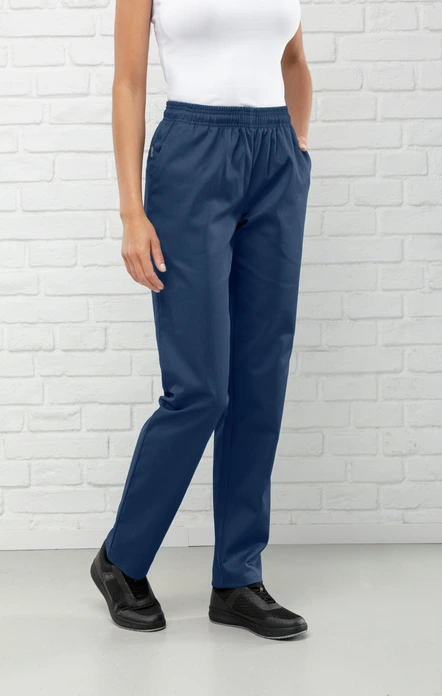 PULSIVA LUSINI Solutions GmbH Women's chef trousers Liam Damen Kochhose Liam Women's chef trousers Liam; Size 34; navy Damen Kochhose Liam; Kleidergröße 34; navy 65 % polyester, 35 % cotton. 200 g/m². 60 °C wash. Solid, practical women's chef trousers made of easy-care, smooth fabric. Back with two patch pockets, two side pockets, flexible elastic waistband with internal cord for optimal width adjustment. Comfortable, straight cut with comfortable fit. Inside leg length: 78 cm for size 36. 65 % Polyester, 35 % Baumwolle. 200 g/m². 60°-Wäsche. Solide, praktische Damenkochhose aus pflegeleichtem, glattem Gewebe. Rückenteil mit zwei aufgesetzten Taschen, zwei seitliche Eingriffstaschen, flexibler Gummibund mit innenliegender Kordel zur optimalen Weitenregulierung. Komfortabler, gerader Schnitt mit bequemer Passform. Innenbeinlänge: 78 cm in Gr 36