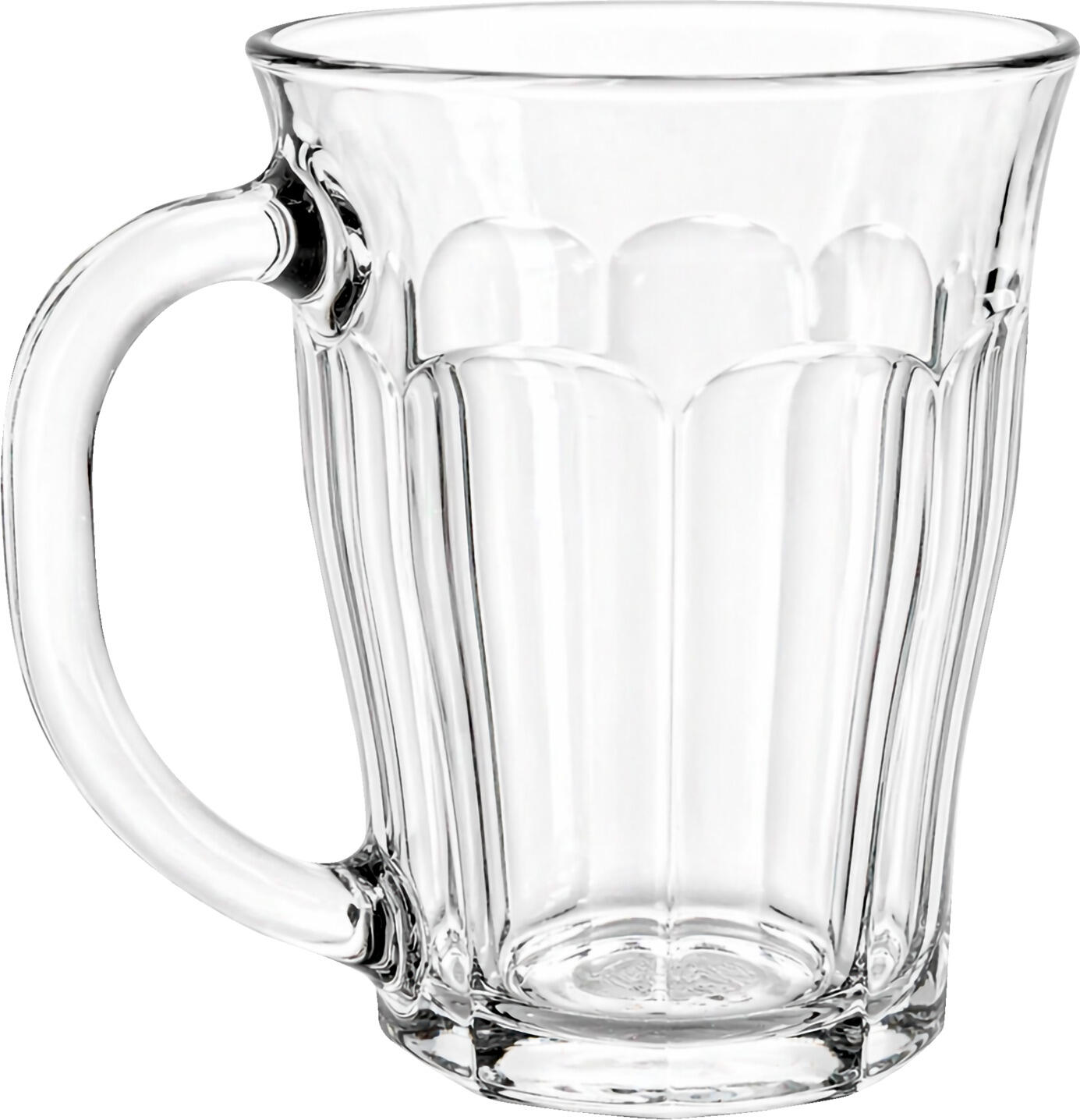 Duralex Duralex SCOP SA Mug Picardie with handle Becher Picardie mit Henkel Mug Picardie with handle; 9.7x12.6 cm (ØxH); transparent; 6 piece / pack Becher Picardie mit Henkel; 9.7x12.6 cm (ØxH); transparent; 6 Stück / Pack The Picardie glasses from Duralex are now also available in a practical version with a handle and a capacity of 480 ml - ideal for professional use in the catering, hotel and communal catering sectors. Specially developed for hot drinks such as coffee, tea, cappuccino or hot chocolate, this glass combines the proven robustness of the classic Picardie series with additional convenience and safe handling. Perfect for hot drinks in everyday catering The Picardie glass with handle is made of tempered soda-lime glass and is particularly temperature-resistant. It is ideal for use with hot drinks, as the sturdy handle allows it to be gripped securely even at high temperatures. The generous 480 ml capacity offers enough space for large speciality coffees or teas - ideal for cafés, breakfast services and canteens. Robust, functional and space-saving Like all glasses in the Picardie series, this variant also impresses with its high impact resistance and durability. The glass is dishwasher-safe and designed for intensive use in commercial kitchens. The classic, slightly conical shape is retained and ensures space-saving storage and easy integration into existing glassware concepts. Hygienic, sustainable and versatile The neutral design suits any table setting and can be easily combined with other glasses and crockery ranges. The robust finish reduces breakage in everyday use, while the easy cleaning ensures the highest standards of hygiene. The glass is also fully recyclable, making it a sustainable choice for modern catering establishments. Picardie glass with handle 480 ml - the advantages at a glance: Ideal for hot drinks such as coffee, tea or cocoa Practical handle for safe handling at high temperatures hardened soda-lime glass - particularly impact and temperature resistant Dishwasher-safe - suitable for professional use classic Picardie shape - timeless and combinable Made in France - proven quality for the catering trade Die Picardie Gläser von Duralex sind jetzt auch als praktische Variante mit Henkel und einer Füllmenge von 480 ml erhältlich – ideal für den professionellen Einsatz in Gastronomie, Hotellerie und Gemeinschaftsverpflegung. Speziell für Heißgetränke wie Kaffee, Tee, Cappuccino oder heiße Schokolade entwickelt, verbindet dieses Glas die bewährte Robustheit der klassischen Picardie-Serie mit zusätzlichem Komfort und sicherem Handling. Perfekt für Heißgetränke im Gastro-Alltag Das Picardie Glas mit Henkel besteht aus gehärtetem Kalk-Natron-Glas und ist besonders temperaturbeständig. Es eignet sich optimal für den Einsatz bei heißen Getränken, da der stabile Henkel ein sicheres Greifen auch bei hohen Temperaturen ermöglicht. Die großzügige Füllmenge von 480 ml bietet ausreichend Platz für große Kaffeespezialitäten oder Tees – ideal für Cafés, Frühstücksservices und Kantinen. Robust, funktional und platzsparend Wie alle Gläser der Picardie-Serie überzeugt auch diese Variante durch ihre hohe Stoßfestigkeit und Langlebigkeit. Das Glas ist spülmaschinengeeignet und für den intensiven Einsatz in gewerblichen Spülküchen konzipiert. Die klassische, leicht konische Form bleibt erhalten und sorgt für eine platzsparende Lagerung sowie eine einfache Integration in bestehende Gläserkonzepte. Hygienisch, nachhaltig und vielseitig Das neutrale Design passt zu jeder Tischkultur und lässt sich problemlos mit anderen Gläsern und Geschirrserien kombinieren. Die robuste Verarbeitung reduziert Bruchverluste im Alltag, während die einfache Reinigung höchste hygienische Standards gewährleistet. Zudem ist das Glas vollständig recyclingfähig und damit eine nachhaltige Wahl für moderne Gastronomiebetriebe. Picardie Glas mit Henkel 480 ml – die Vorteile im Überblick: ideal für Heißgetränke wie Kaffee, Tee oder Kakao praktischer Henkel für sicheres Handling bei hohen Temperaturen gehärtetes Kalk-Natron-Glas – besonders stoß- und temperaturbeständig spülmaschinenfest – geeignet für den professionellen Einsatz klassische Picardie-Form – zeitlos und kombinierbar Made in France – bewährte Qualität für die Gastronomie