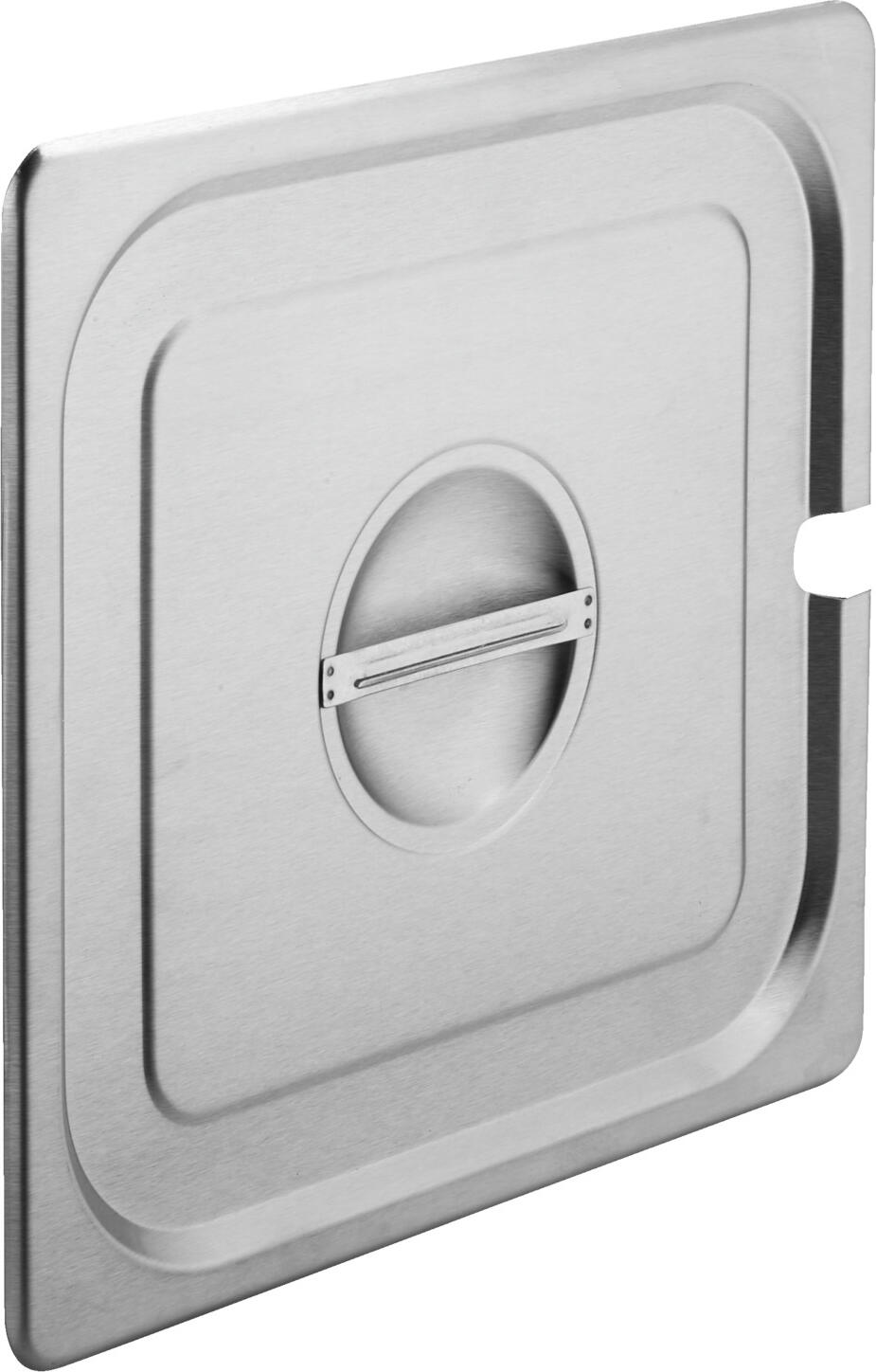 PULSIVA LUSINI Solutions GmbH GN lid 2/3 Profi with spoon recess GN-Deckel 2/3 Profi mit Löffelaussparung GN lid 2/3 Profi with spoon recess; GN 2/3, 35.5x32.7 cm (LxW); stainless steel GN-Deckel 2/3 Profi mit Löffelaussparung; GN 2/3, 35.5x32.7 cm (LxB); edelstahl Lid for GN containers Profi made of 18/0 chrome stainless steel. Medium-weight, robust quality. Dishwasher safe. Deckel für GN-Behälter Profi aus 18/0 Chrom-Edelstahl, rostfrei. Mittelschwere, robuste Qualität. Spülmaschinenfest.