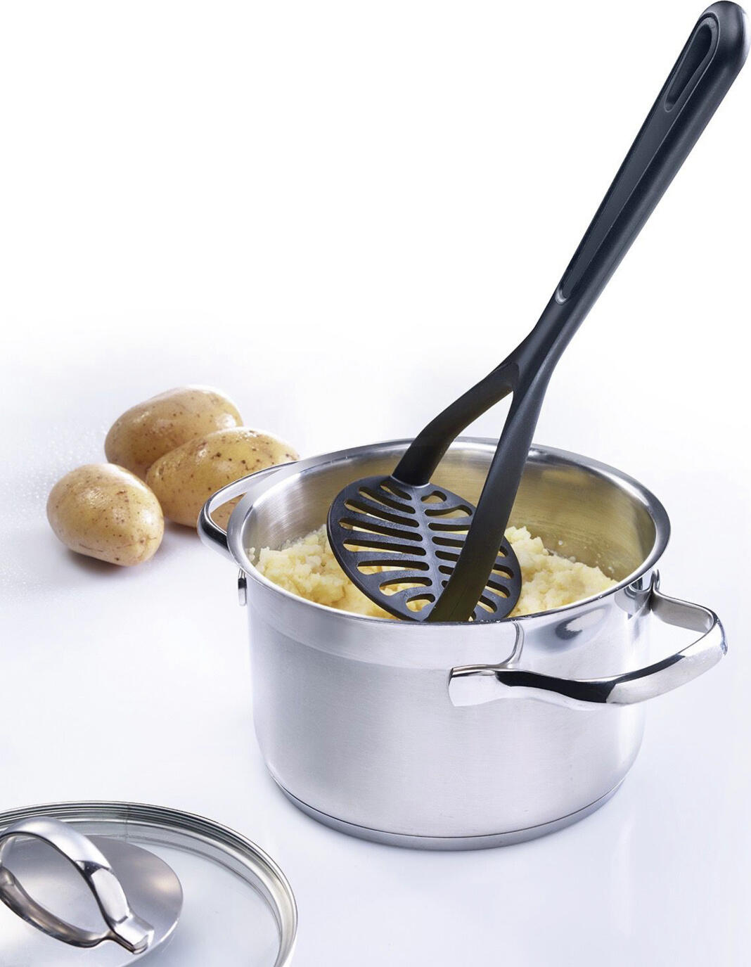 Westmark Gentle Potato Masher, High-Quality Polyamide, 27.5 x 8.5 cm, Heat Resistant to 210°C, Black, Dishwasher Safe, Safe for Coated Cookware