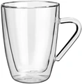 Set de 2 piese Cesti de ceai din sticla borosilicate cu perete dublu VEGA Dila, 320ml, cu maner, izolatie vacuum, rezistente la caldura, transparente