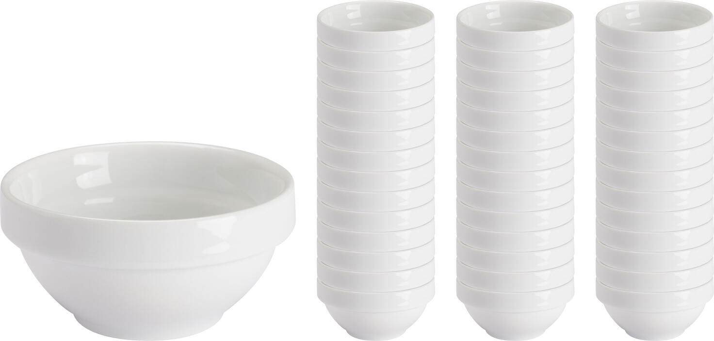 PULSIVA Sao Paulo White Porcelain Bowls, 30ml, 6cm Diameter, Stackable, Microwave and Dishwasher Safe, Set of 42 pieces