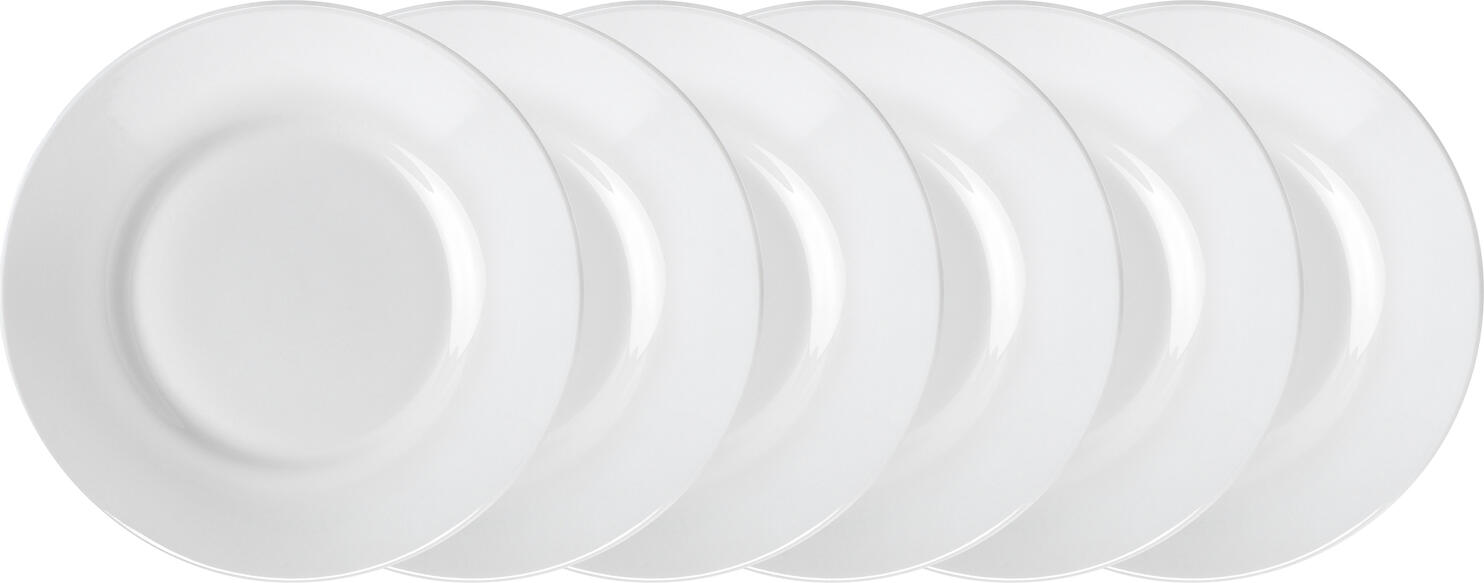 Тарелки PULSIVA Plate Eco flat из белого фарфора, круглые, 19 см, подходят для посудомоечной машины и микроволновой печи, набор из 6 предметов