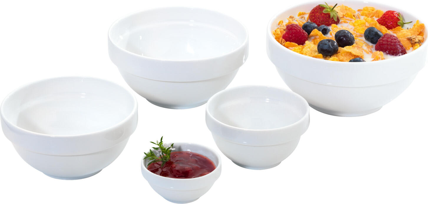 PULSIVA Sao Paulo White Porcelain Bowls, 350ml, 12cm Diameter, Stackable, Microwave and Dishwasher Safe, Set of 42 pieces