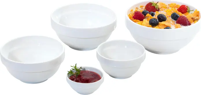 PULSIVA Sao Paulo White Porcelain Bowls, 350ml, 12cm Diameter, Stackable, Microwave and Dishwasher Safe, Set of 42 pieces