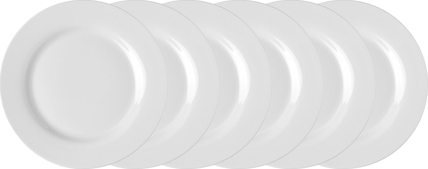 PULSIVA Plate Eco flat White Porcelain Round Dinner Plates, 27 cm, Dishwasher and Microwave Safe, Set of 6