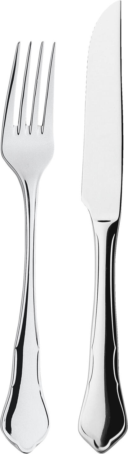 PULSIVA LUSINI Solutions GmbH Steak cutlery set Malaga II  24-piece Steakbesteck-Set Malaga II  24-teilig Steak cutlery set Malaga II  24-piece; silver, handle silver Steakbesteck-Set Malaga II  24-teilig; silber, Griff silber 18/0 chrome-stainless steel (pizza/steak knife 13/0). The steak cutlery set for twelve people consists of twelve table forks (SKUI 30001582) and twelve pizza/steak knives (SKU 30001590). Classic and timeless steak cutlery set. Mirror polished. Table fork: length 20.2 cm. Pizza/steak knife: length 22.2 cm. Material thickness 2.2 mm (measured at the thickest point of the table fork). Suitable for dishwasher. Chrom-Edelstahl 18/0, rostfrei, (Pizza-/Steakmesser 13/0). Das Steakbesteck Set Malaga II überzeugt mit einem klassischen, zeitlosen Design und einer glänzend polierten Oberfläche, die zu jedem Tischambiente passt. Das Set für zwölf Personen umfasst zwölf Menügabeln und zwölf Pizza /Steakmesser, beide aus robustem, rostfreiem Edelstahl gefertigt (Gabel 18/0, Messer 13/0). Die Menügabel besitzt eine Länge von 20,2 cm, das Pizza /Steakmesser misst 22,2 cm. Beide Besteckteile bieten eine gastronomiegerechte Materialstärke von 2,2 mm (gemessen an der stärksten Stelle der Menügabel), was für eine stabile Haptik und langlebige Qualität sorgt. Dank des spülmaschinengeeigneten Materials ist das Steakbesteck pflegeleicht und ideal für Restaurants, Hotels, Caterer oder den gehobenen privaten Gebrauch geeignet. . Ihre Vorteile auf einen Blick: • Spülmaschinengeeignet – hygienisch & leicht zu reinigen • Magnetisch – kompatibel mit Sortier  und Poliersystemen • Nickelfrei – ideal auch für empfindliche Gäste • Preis-Leistungsstark – hochwertiges Set für 12 Personen