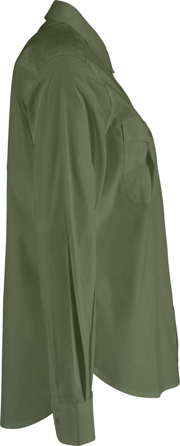 Jobeline Marlon Women's Long-Sleeved Blouse, Denim Look, 67% Cotton 33% Polyester, Regular Fit, Two Breast Pockets, Olive, Size 48