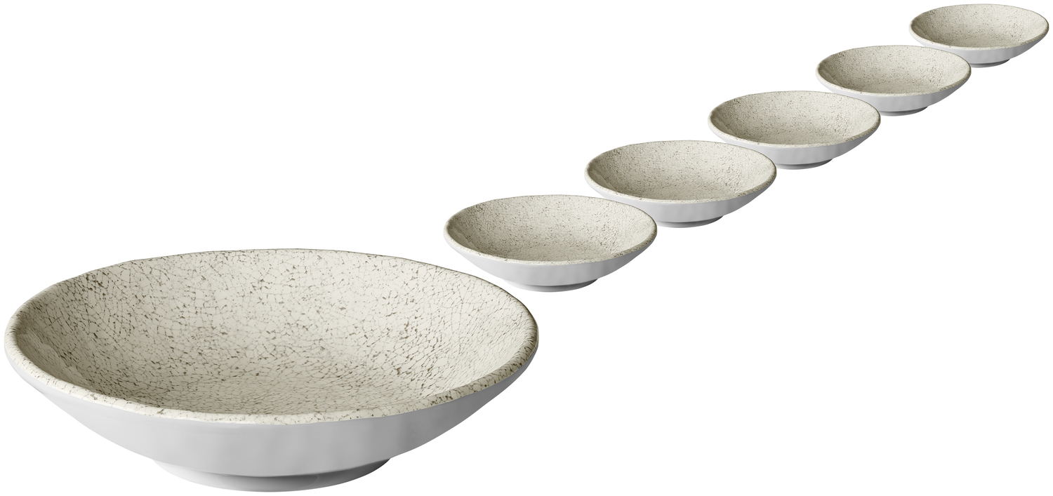 VEGA Romulus Deep Plate Set of 6, Melamine Break Resistant Bowls, 520ml, 17.7cm Diameter, Beige, Dishwasher Safe, Stackable