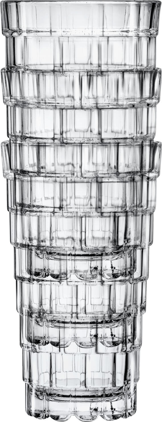 RCR Stack Long Drink Crystal Glasses, 390ml, Stackable Design with Anti-Limescale Drain System, Transparent, Set of 6