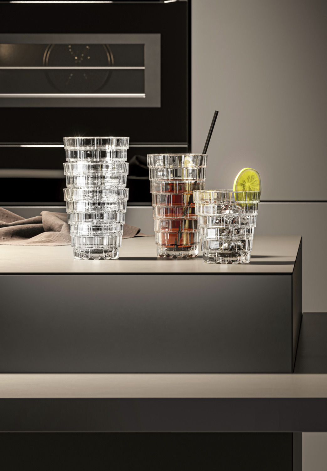 RCR Stack Long Drink Crystal Glasses, 390ml, Stackable Design with Anti-Limescale Drain System, Transparent, Set of 6