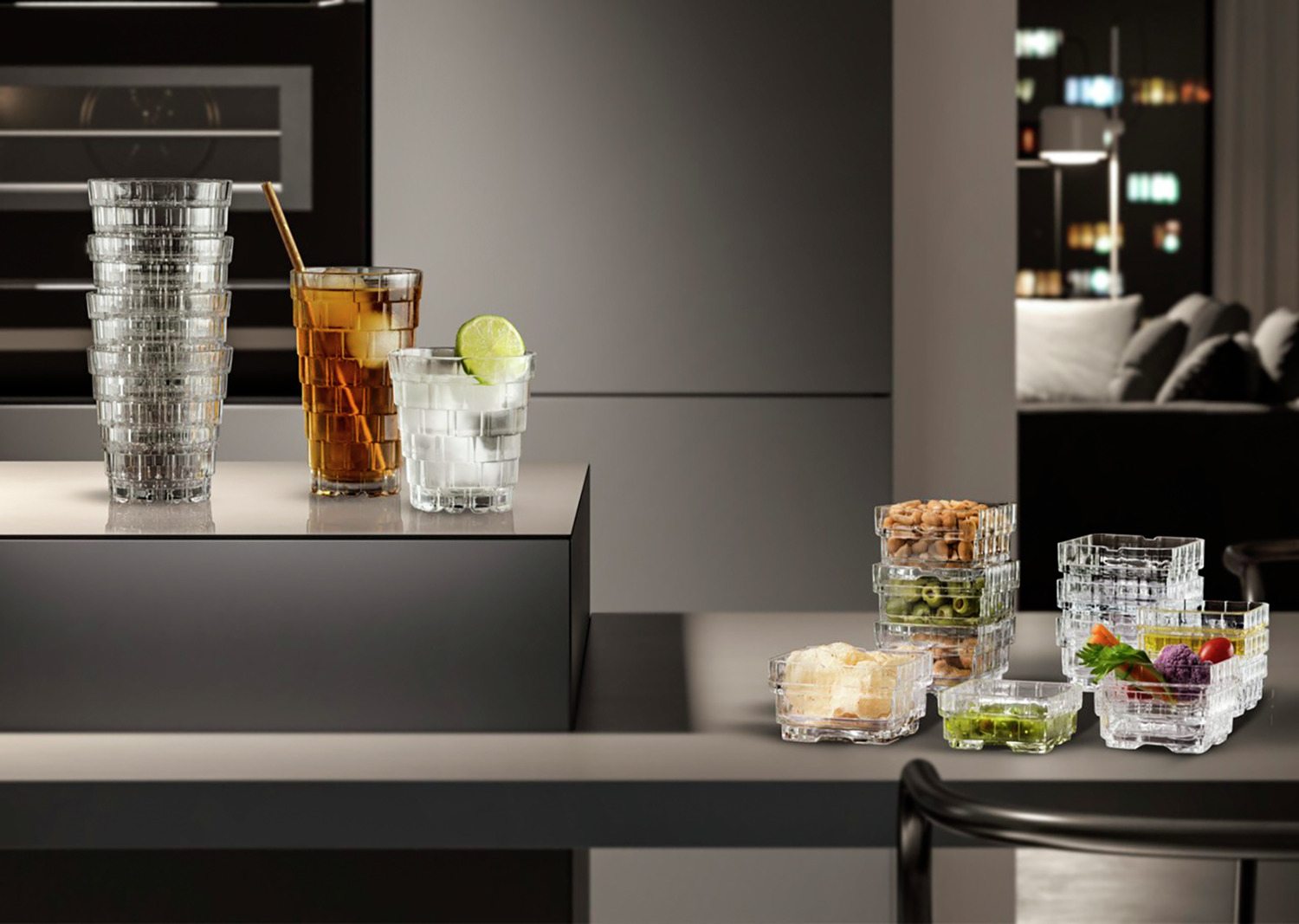 RCR Stack Long Drink Crystal Glasses, 390ml, Stackable Design with Anti-Limescale Drain System, Transparent, Set of 6