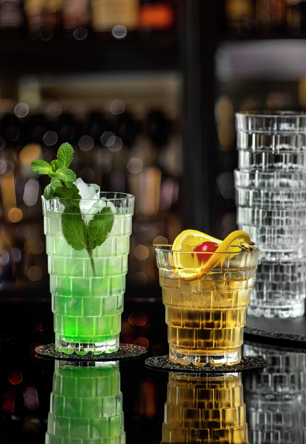 RCR Stack Long Drink Crystal Glasses, 390ml, Stackable Design with Anti-Limescale Drain System, Transparent, Set of 6
