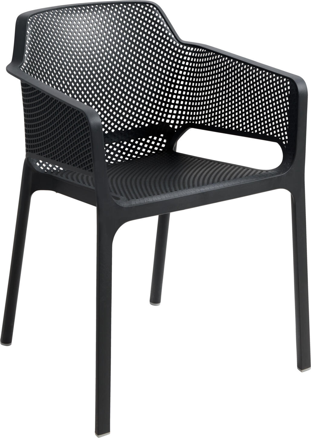 Nardi Chair Net with armrests Stuhl Net mit Armlehne Chair Net with armrests; 60.5x58.5x80 cm (WxDxH); anthracite; 4 piece / pack Stuhl Net mit Armlehne; 60.5x58.5x80 cm (BxTxH); anthrazit; 4 Stück / Pack High quality outdoor chair made of sturdy fiberglass polypropylene. With optical hole pattern design. Weatherproof, UV-resistant and stackable. Non-slip chair legs. Suitable for outdoor use. Supplied assembled. Hochwertiger Outdoorstuhl aus stabilem Fiberglas Polypropylen. Mit optischem Lochmusterdesign. Wetterfest, UV-beständig und stapelbar. Rutschfeste Stuhlbeine. Für den Außenbereich geeignet. Lieferung erfolgt montiert.
