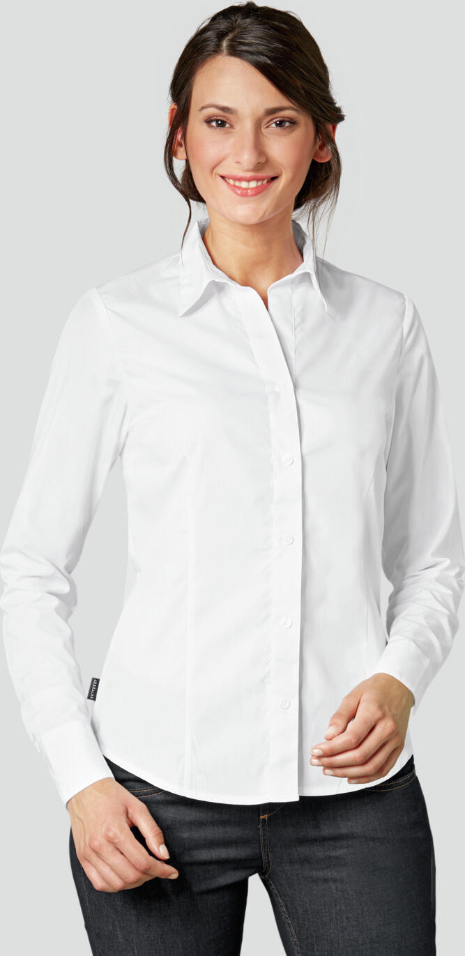 Jobeline Tabea Women's Long-Sleeved Blouse, Size 44, 65% Polyester 35% Cotton, Regular Fit, Easy-Iron, Rounded Hem, Extra-Long Back